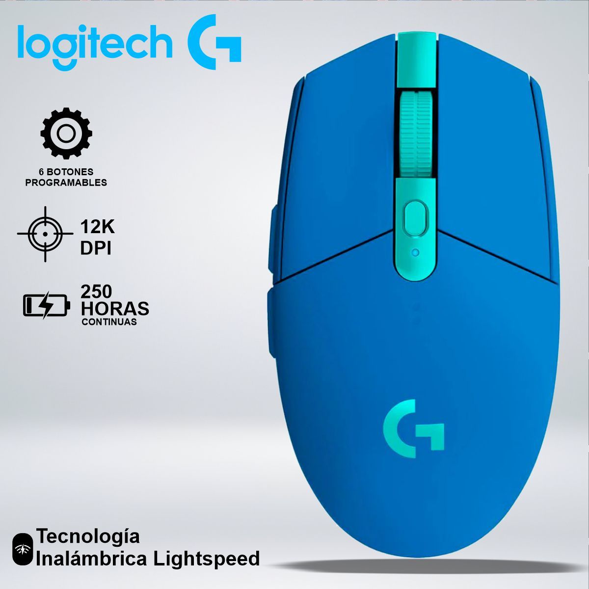 LOGITECH - MOUSE GAMER G305 LIGHTSPEED SENSOR HERO 12K 6 BOTONES AZUL