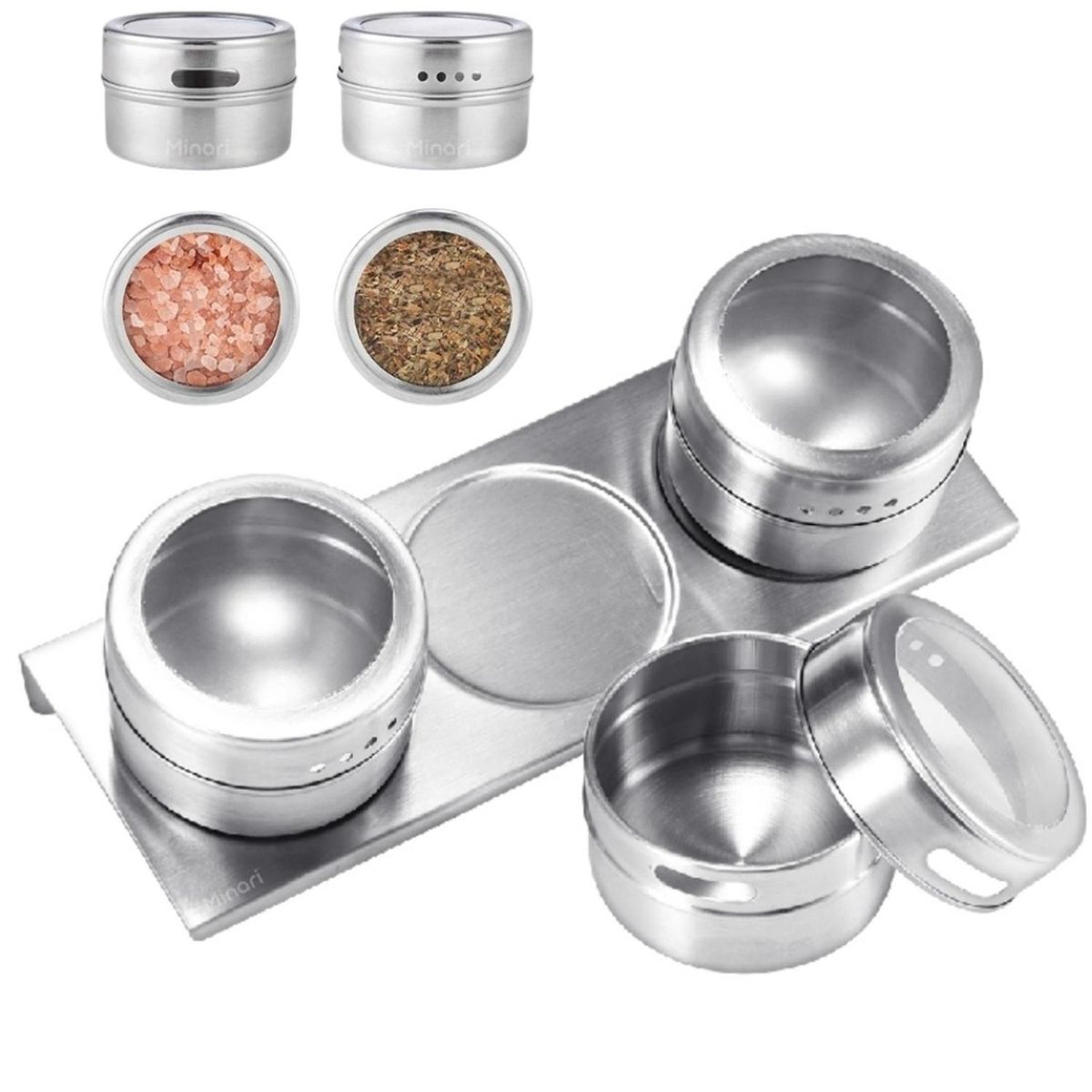 MINARI - Set de 3 Condimentero Especiero Imantado con Soporte 06E
