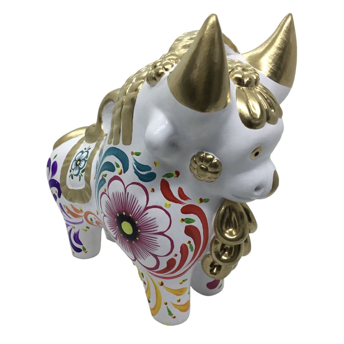 PERUVIANE - Adorno Decorativo torito de pucara andino pintado a mano blanco