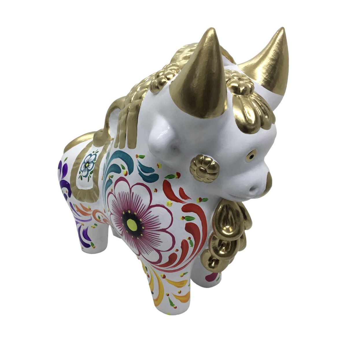 PERUVIANE - Adorno Decorativo torito de pucara andino pintado a mano blanco