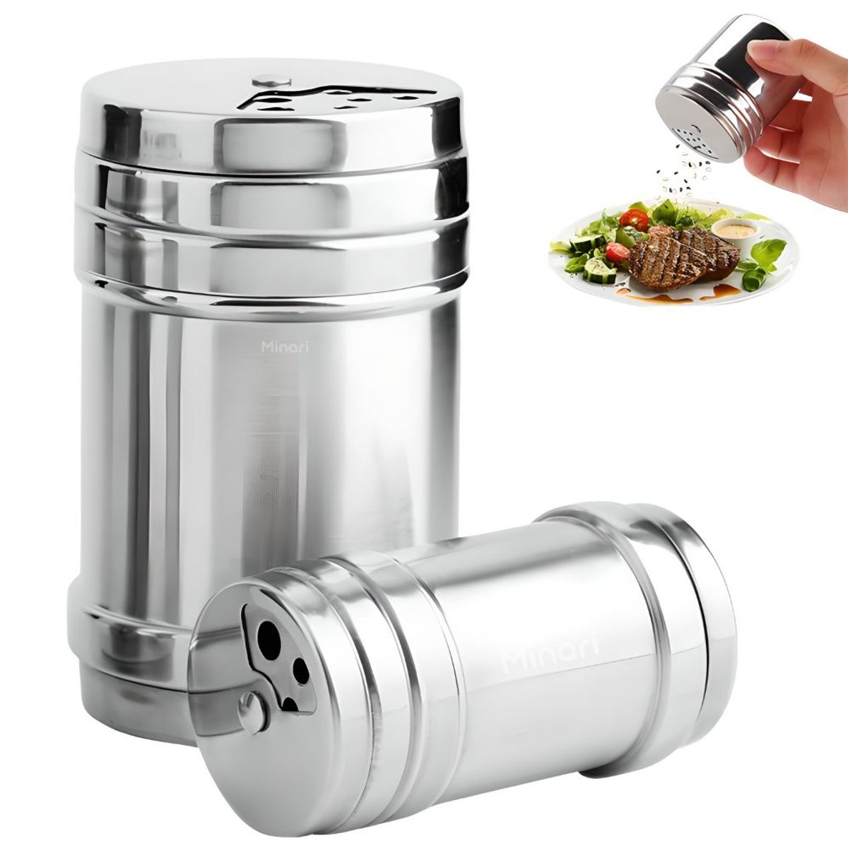 MINARI - Set de 2 Salero Pimentero Condimentero de Acero Inoxidable 09C