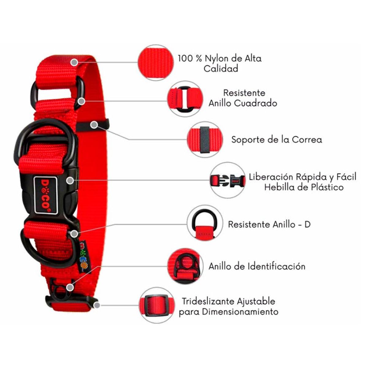 DOCO - Collar De Perro Doco Dd Talla Xl Rojo 52 A 75 Cm Con Regalo