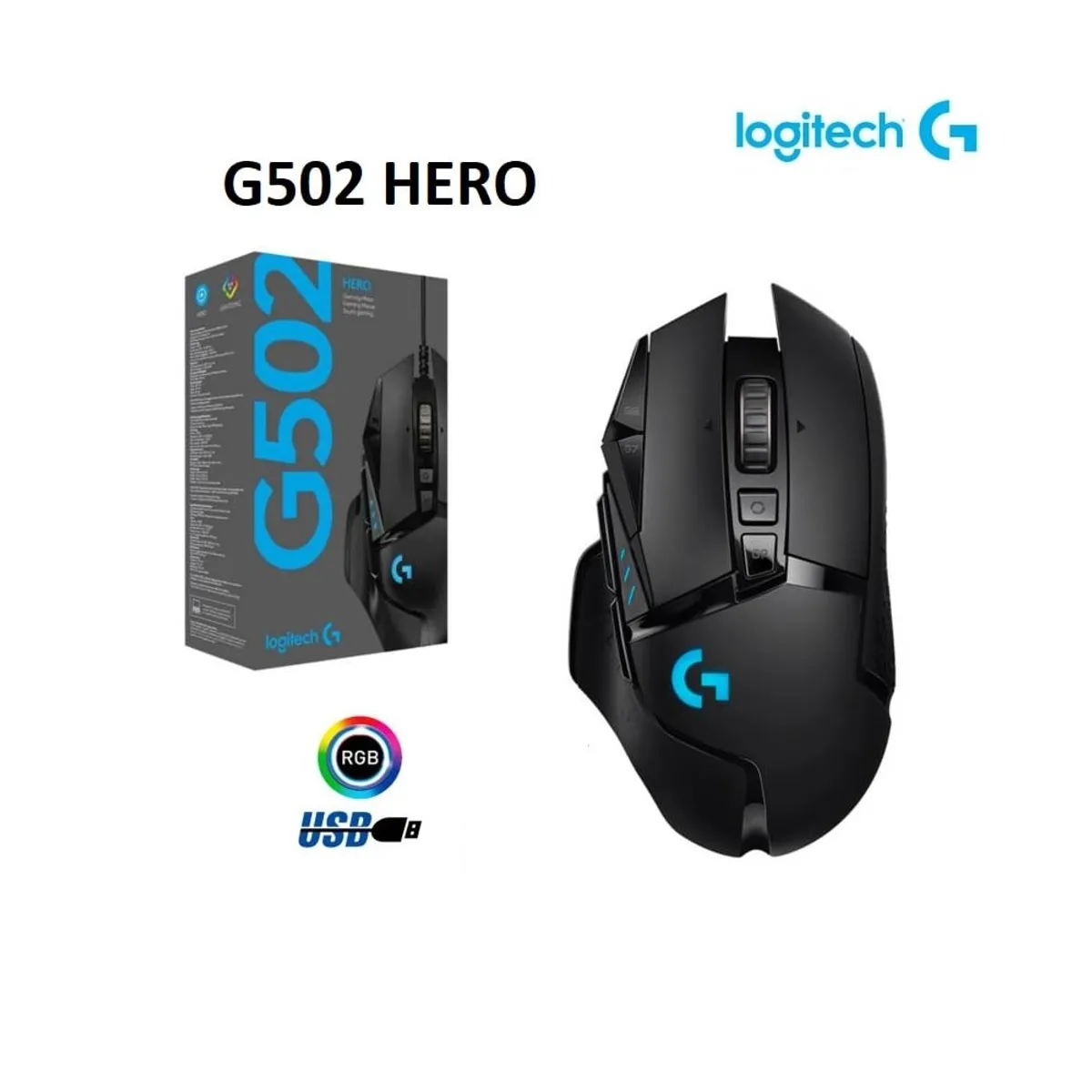 LOGITECH - MOUSE GAMER LOGITECH G502 HERO BLACK 25,600 DPI CABLEADO USB