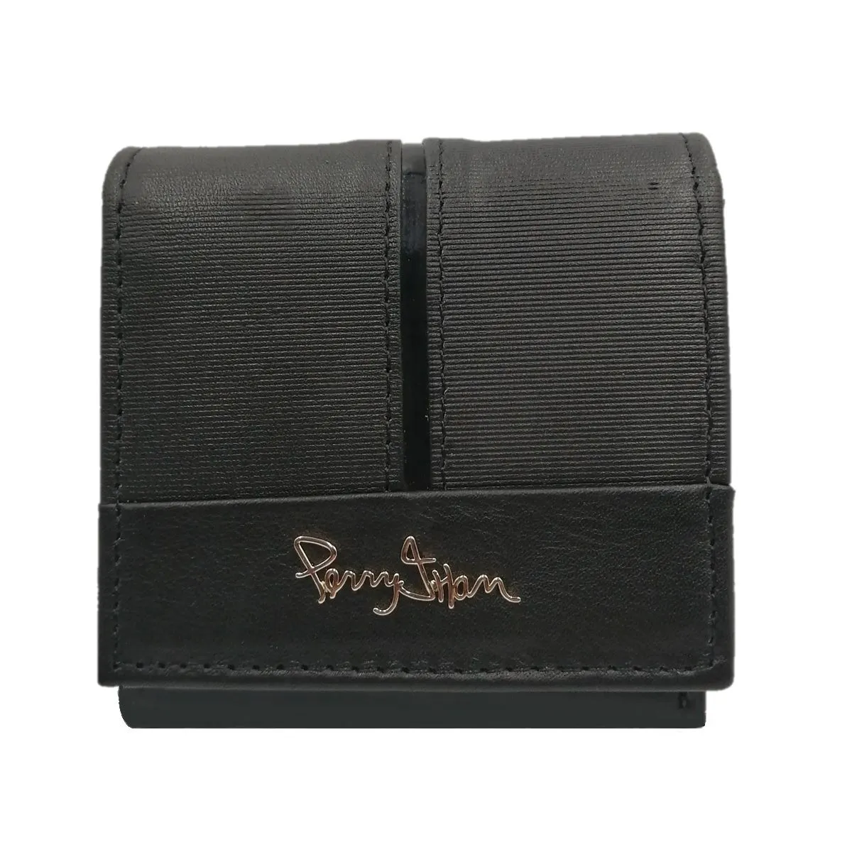 PERRY JHAN - Monedero De Correa Para Hombre 100 Cuero Negro - Perry Jhan
