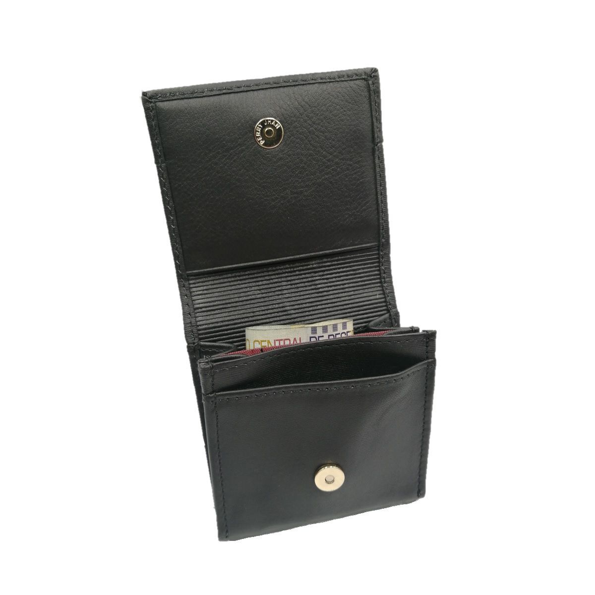 PERRY JHAN - Monedero De Correa Para Hombre 100 Cuero Negro - Perry Jhan