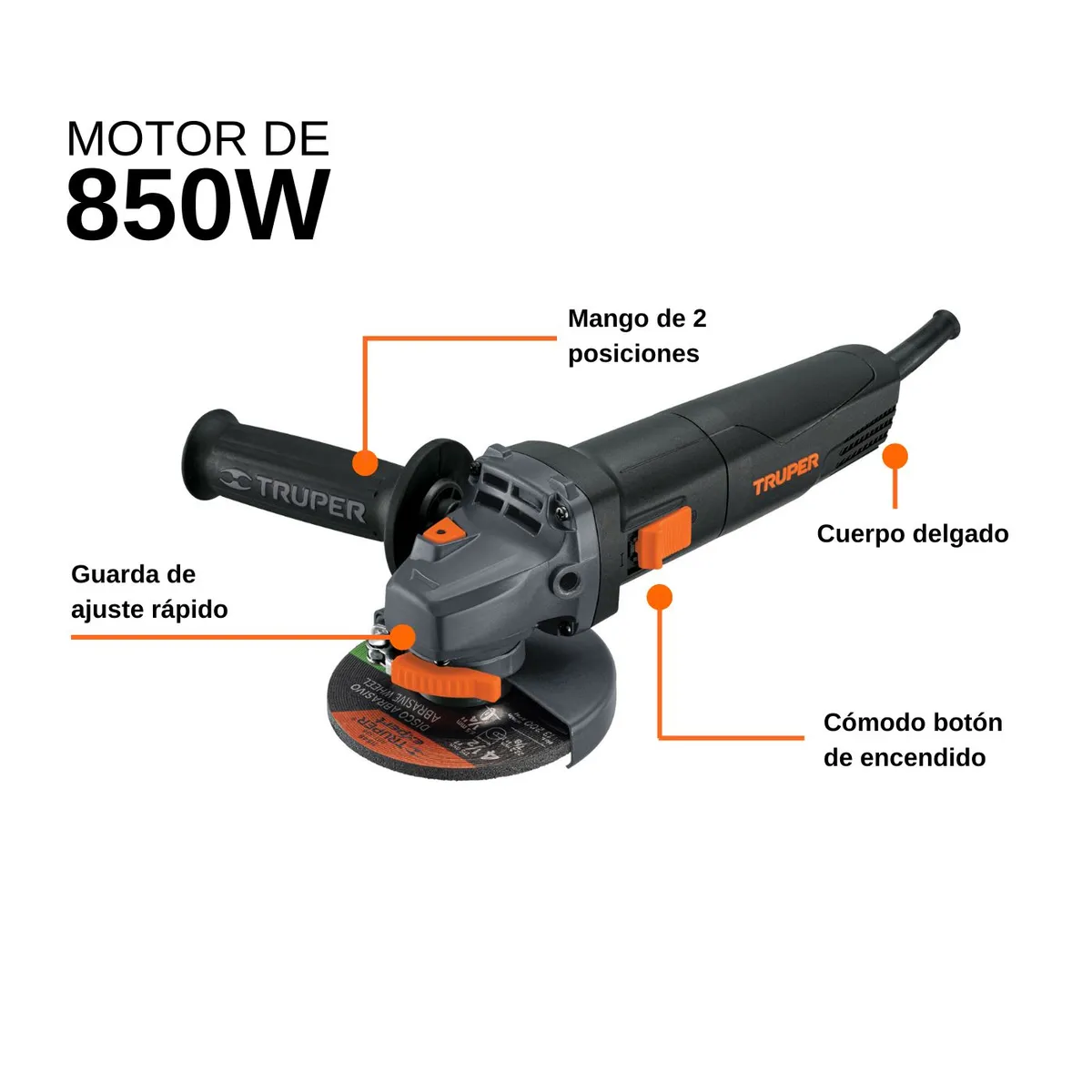 TRUPER - Amoladora Industrial 4 1/2" 850W Truper