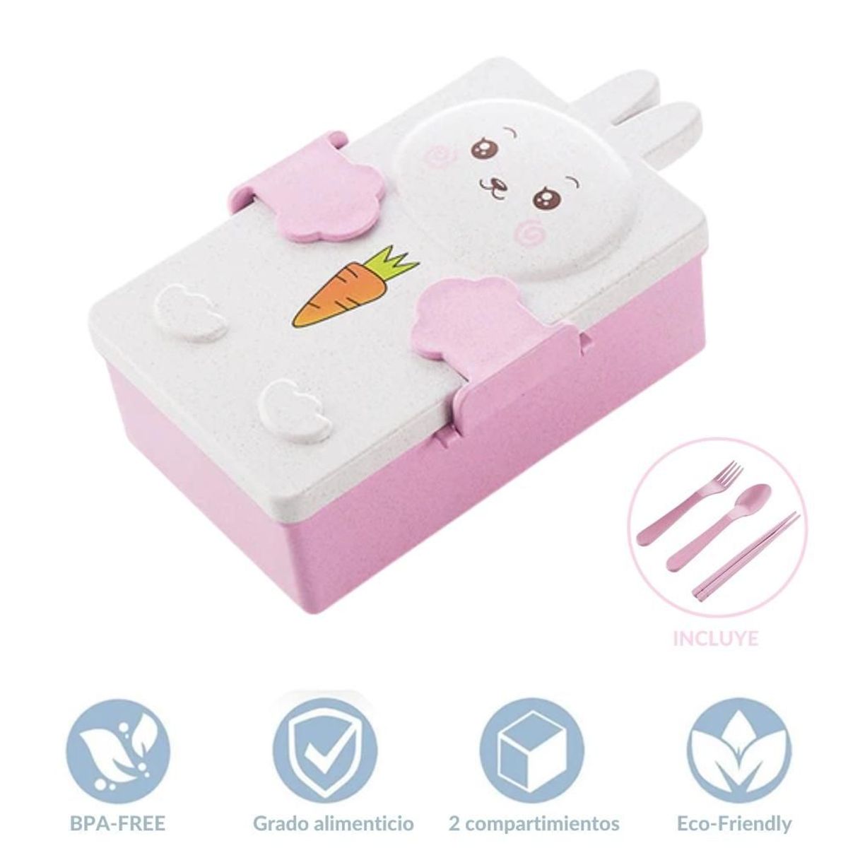 MINARI - Lonchera Táper Kawaii para Niños con Cubiertos Conejo Rosa 70K