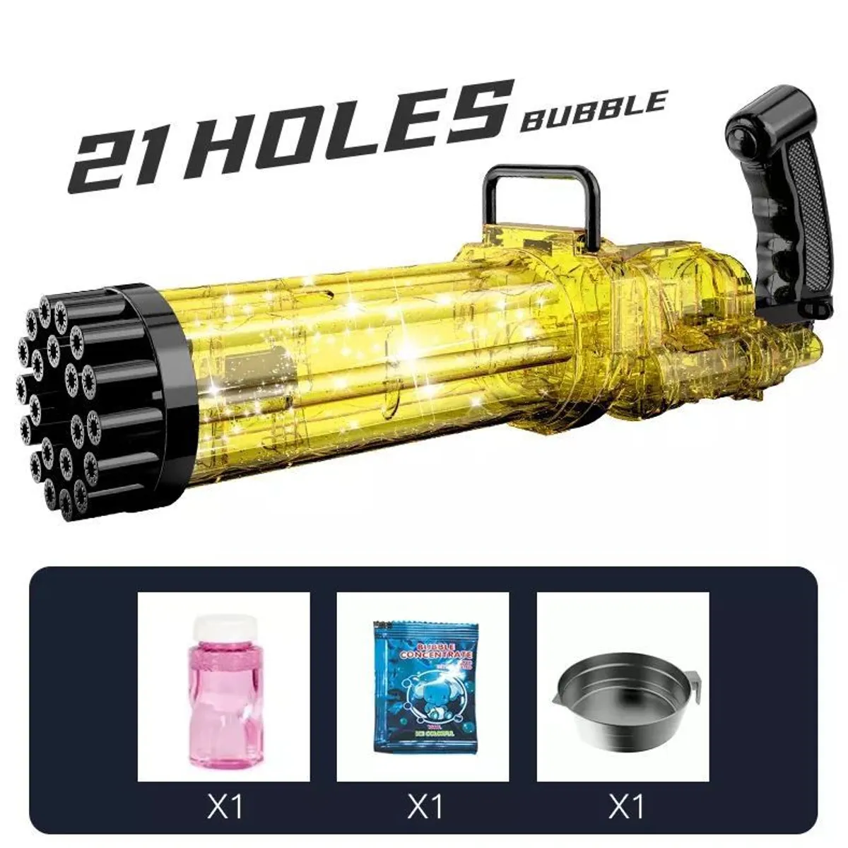 GENERICO - Lanza burbujas con luces de 21 agujeros Color Amarillo