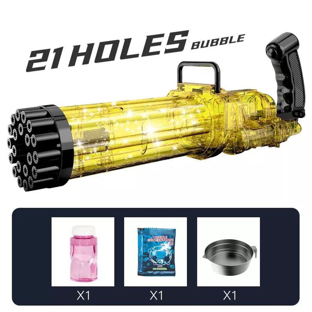 GENERICO - Lanza burbujas con luces de 21 agujeros Color Amarillo
