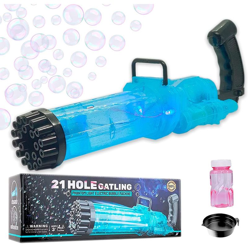 GENERICO - Lanza burbujas con luces de 21 agujeros Color Azul