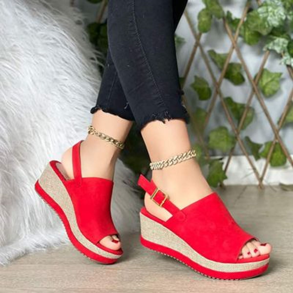 GENERICO - 2046L-43 Sandalia Mujer Romina Lara Color Rojo.-