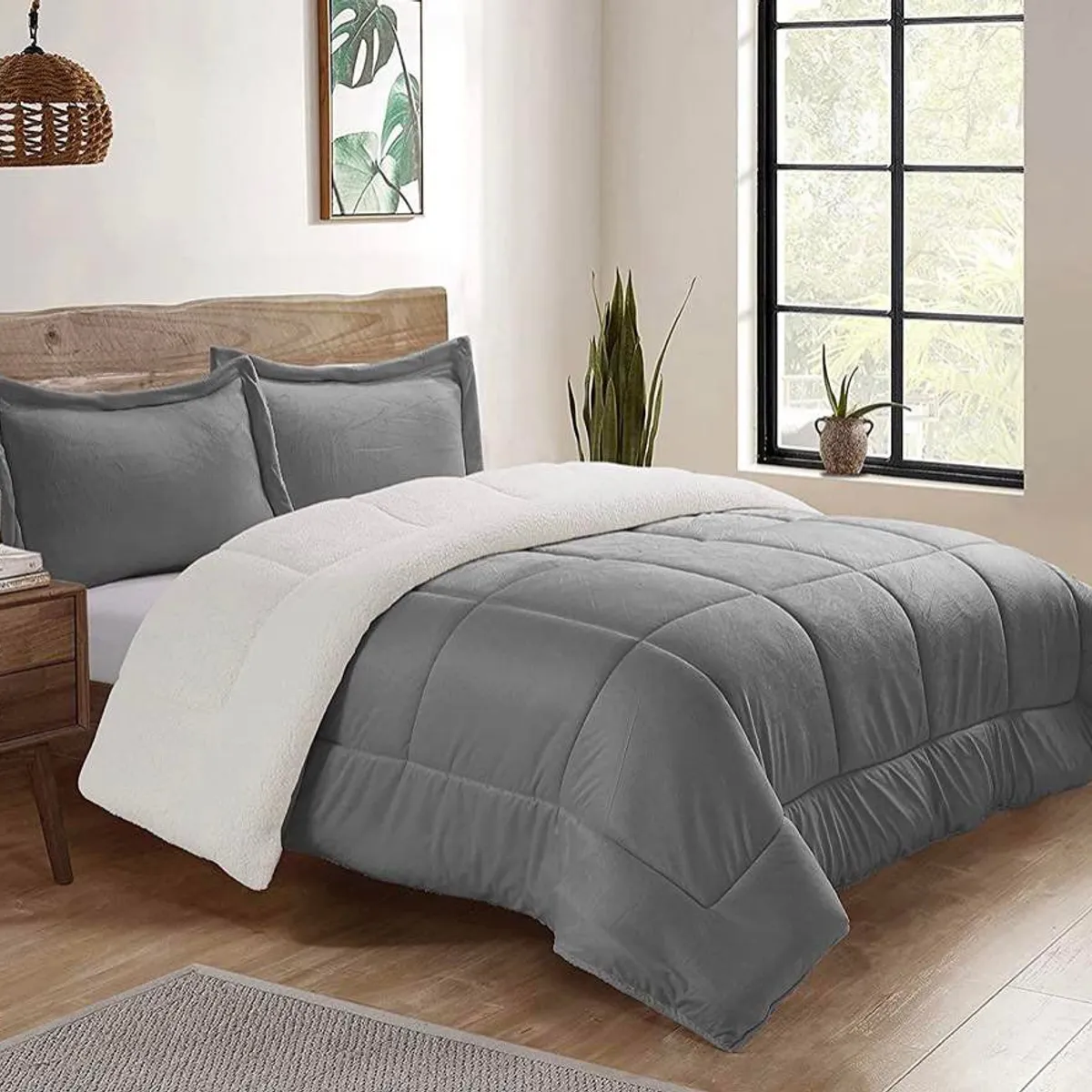 TEFI HOME - Edredón Sherpa Plomo QUEEN