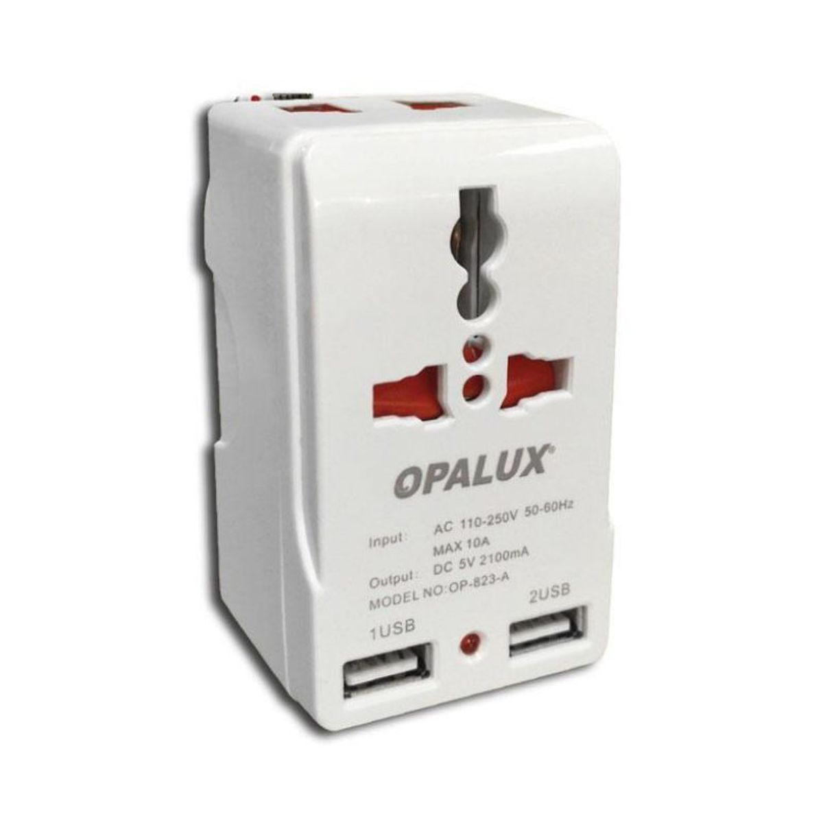OPALUX - Adaptador Enchufe Multiple Con 2 Puertos Usb Op-823 A Opalux