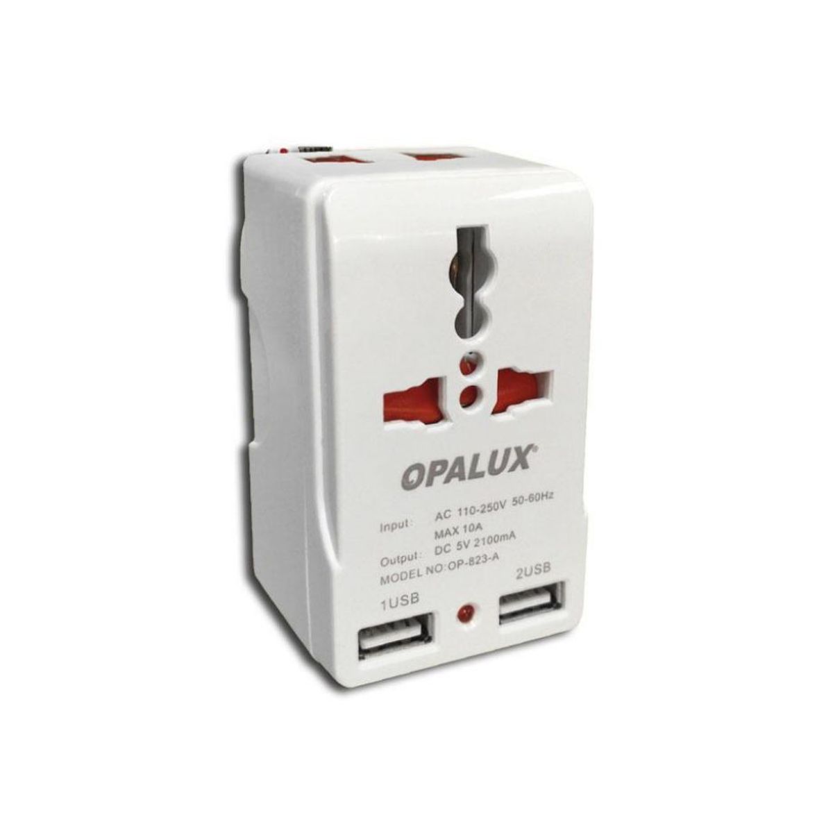 OPALUX - Adaptador Enchufe Multiple Con 2 Puertos Usb Op-823 A Opalux