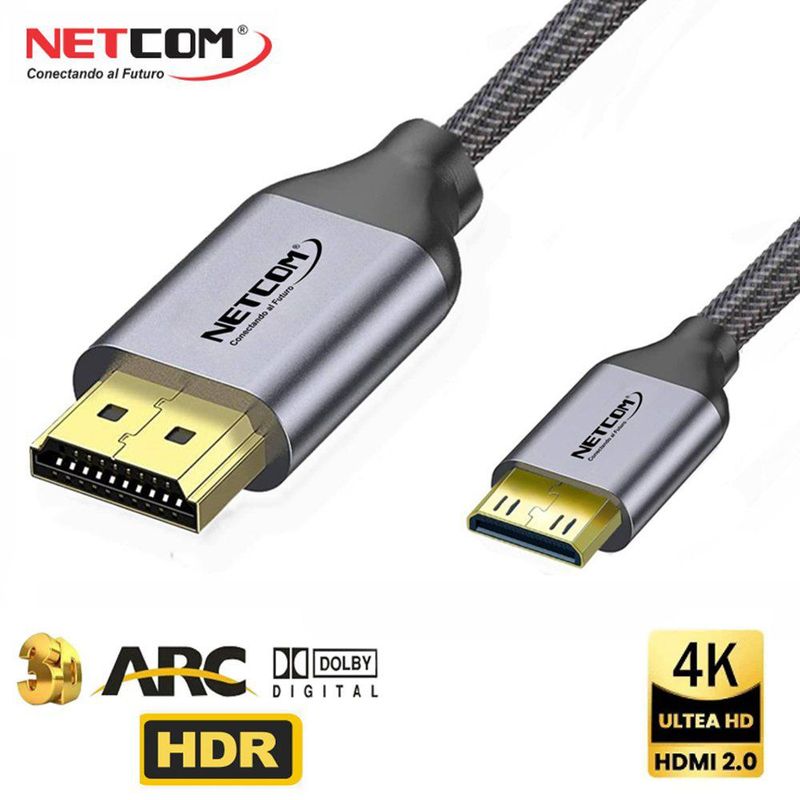 NETCOM - Cable Mini Hdmi a Hdmi 5 Metros NETCOM 2.0 4K 60 Hz ULTRA HD eARC