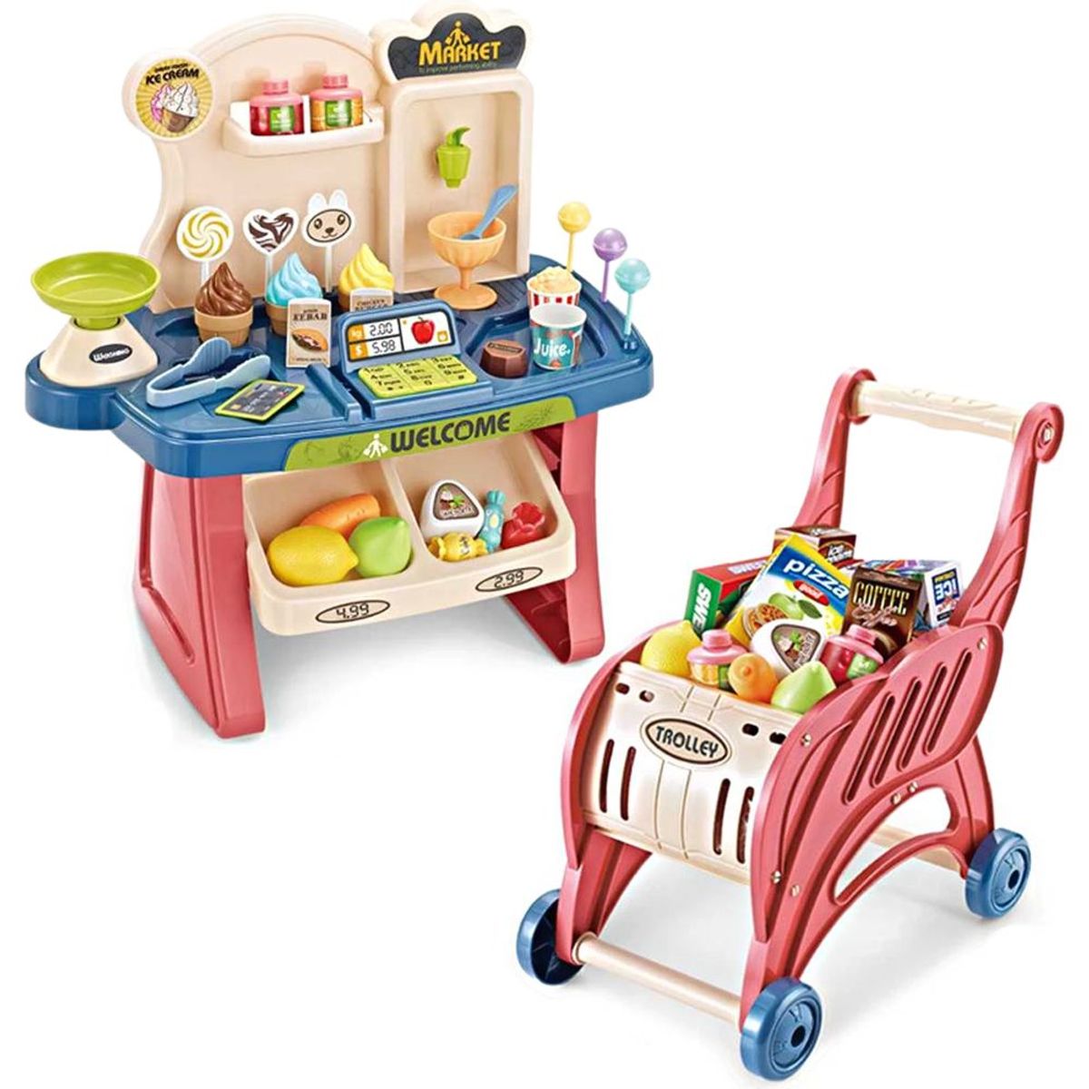 MINARI - Supermarket Heladería Juguete Niños con Carro de Compras 99S