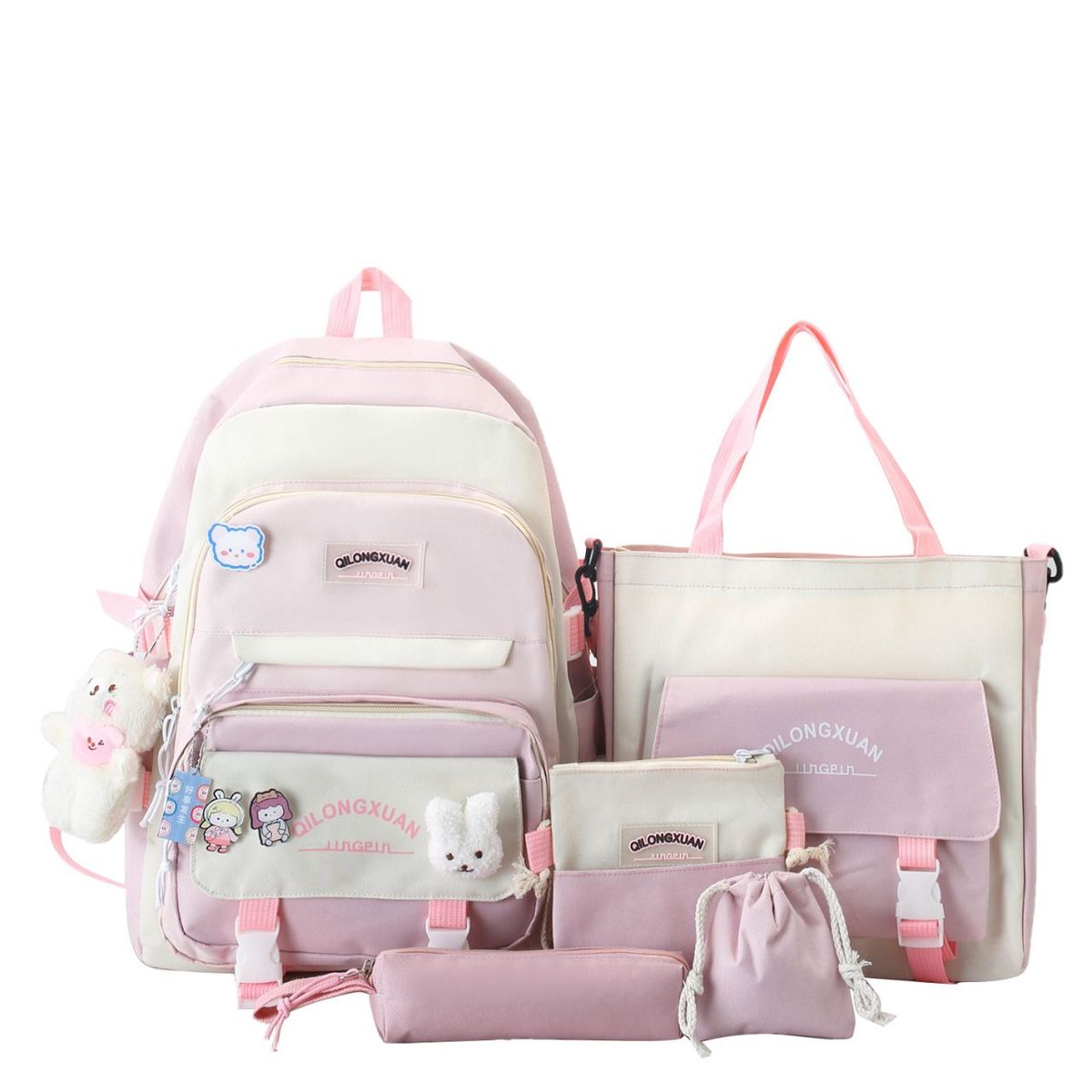 GENERICO - kits de 5 Piezas - Mochila coreana Kawaii con accesorios