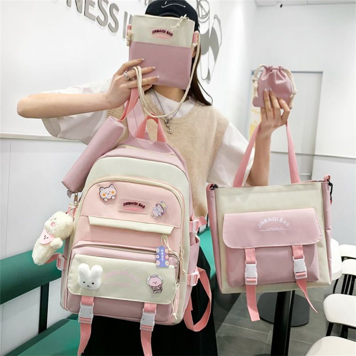 GENERICO - kits de 5 Piezas - Mochila coreana Kawaii con accesorios