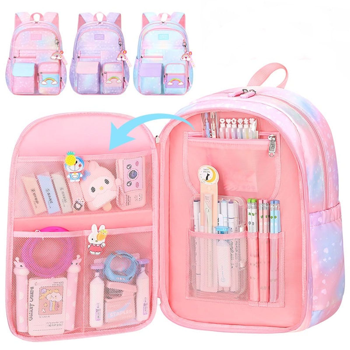 GENERICO - MOCHILA  MULTIFUNCIONAL ESCOLAR KAWAII CON LLAVERO