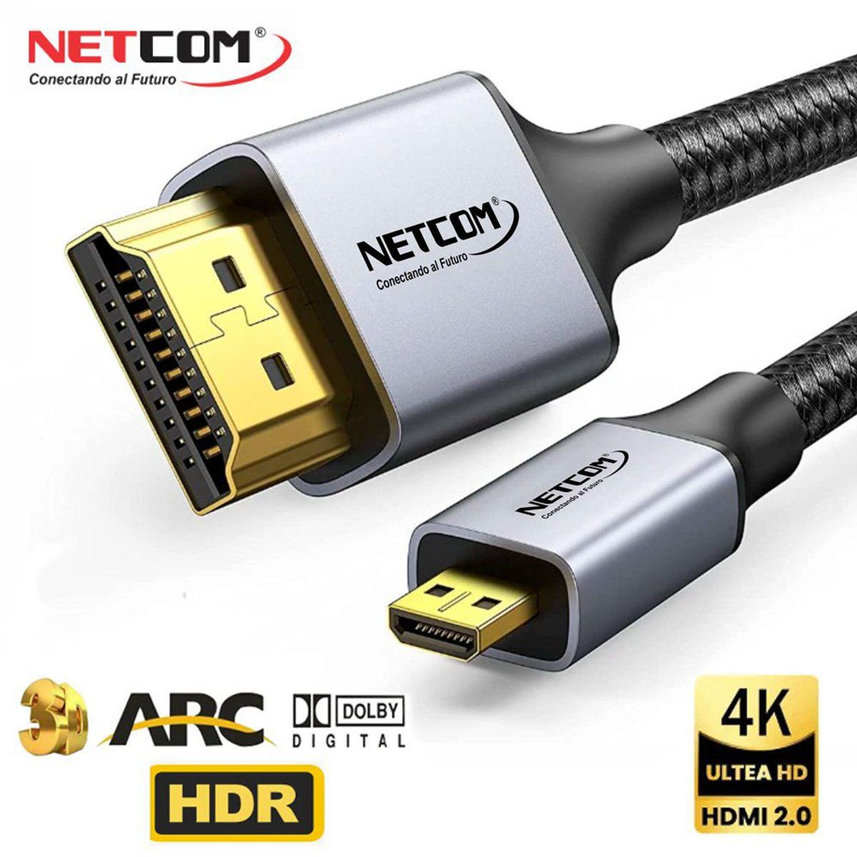 GENERICO - Cable Micro Hdmi a Hdmi 10m NETCOM 2.0 4K 60 Hz Ultra HD