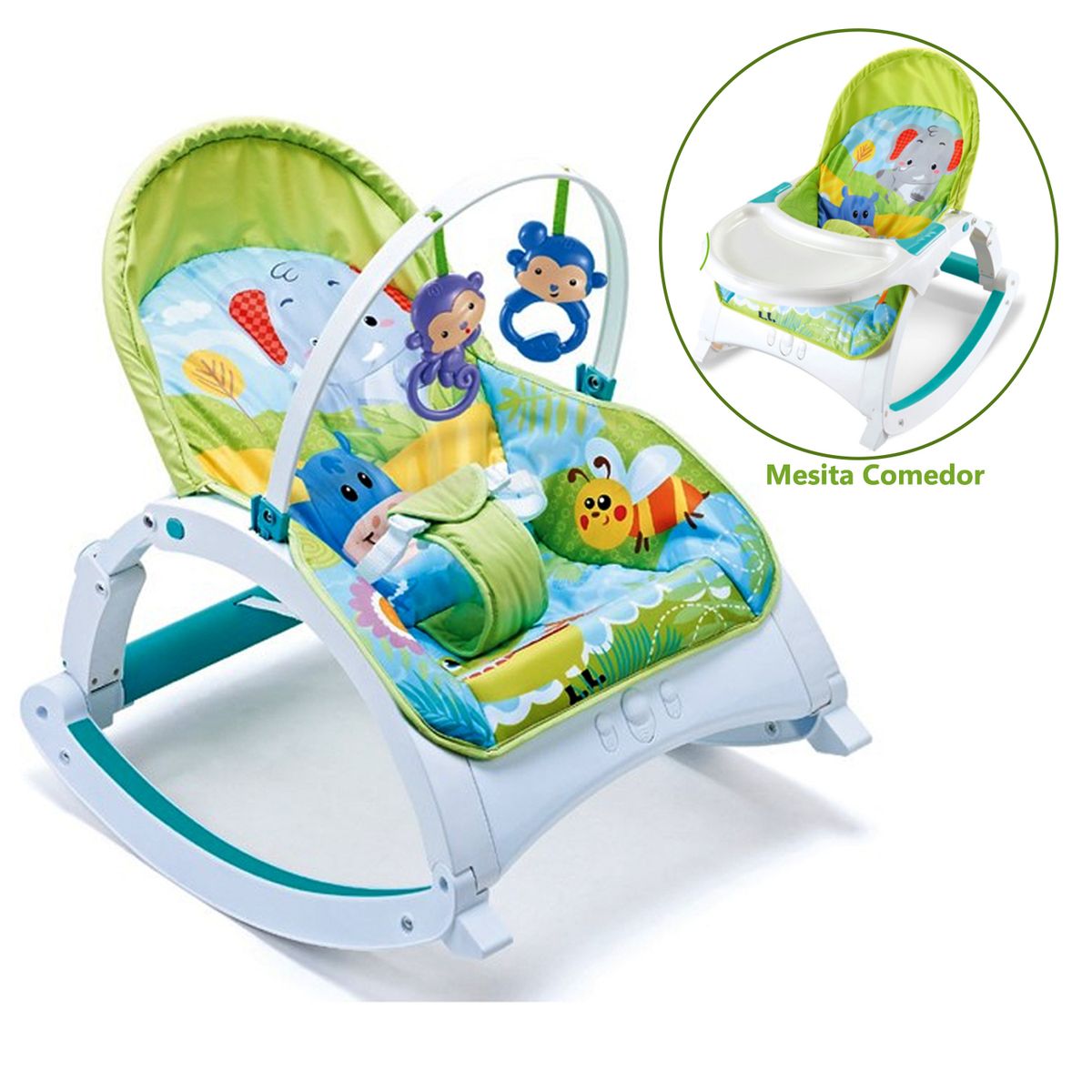 GENERICO - Silla Mecedora 3 en 1 Musical para Bebes Green
