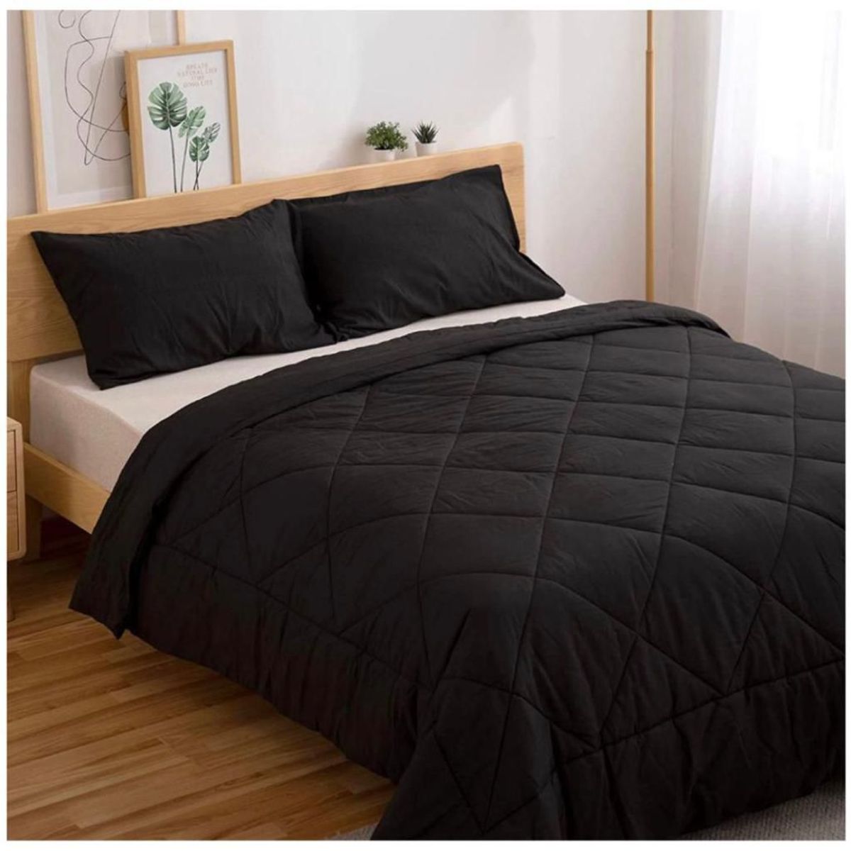 TEFI HOME - Cubrecama Monocromo Negro 1.5 PLAZA