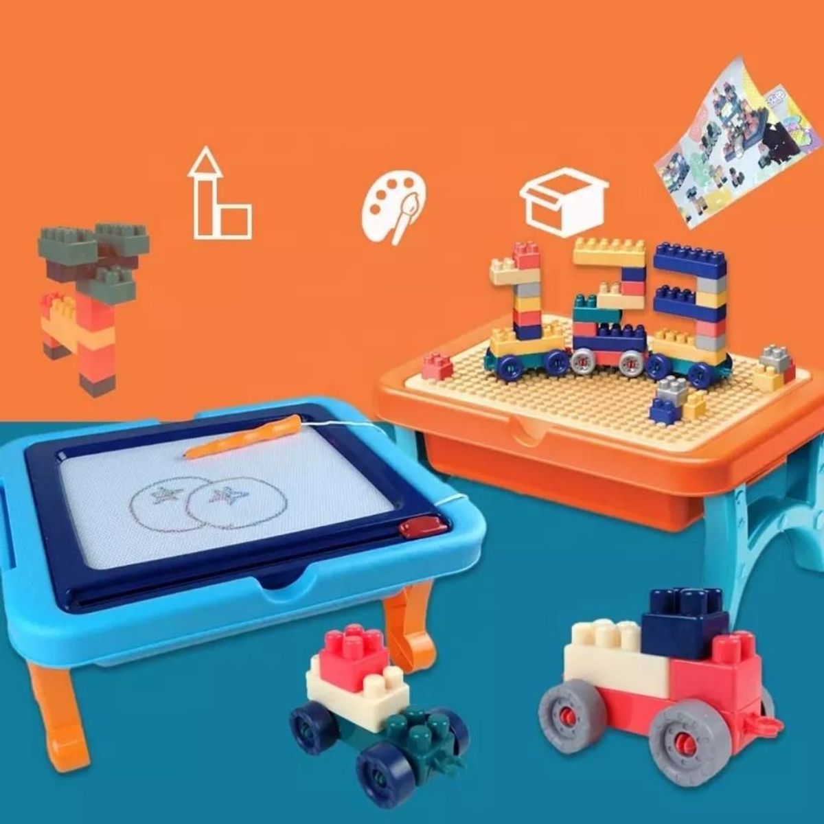 MINARI - Mesa Bloques Tablero Pizarra de Dibujo para Niños 3en1 105B