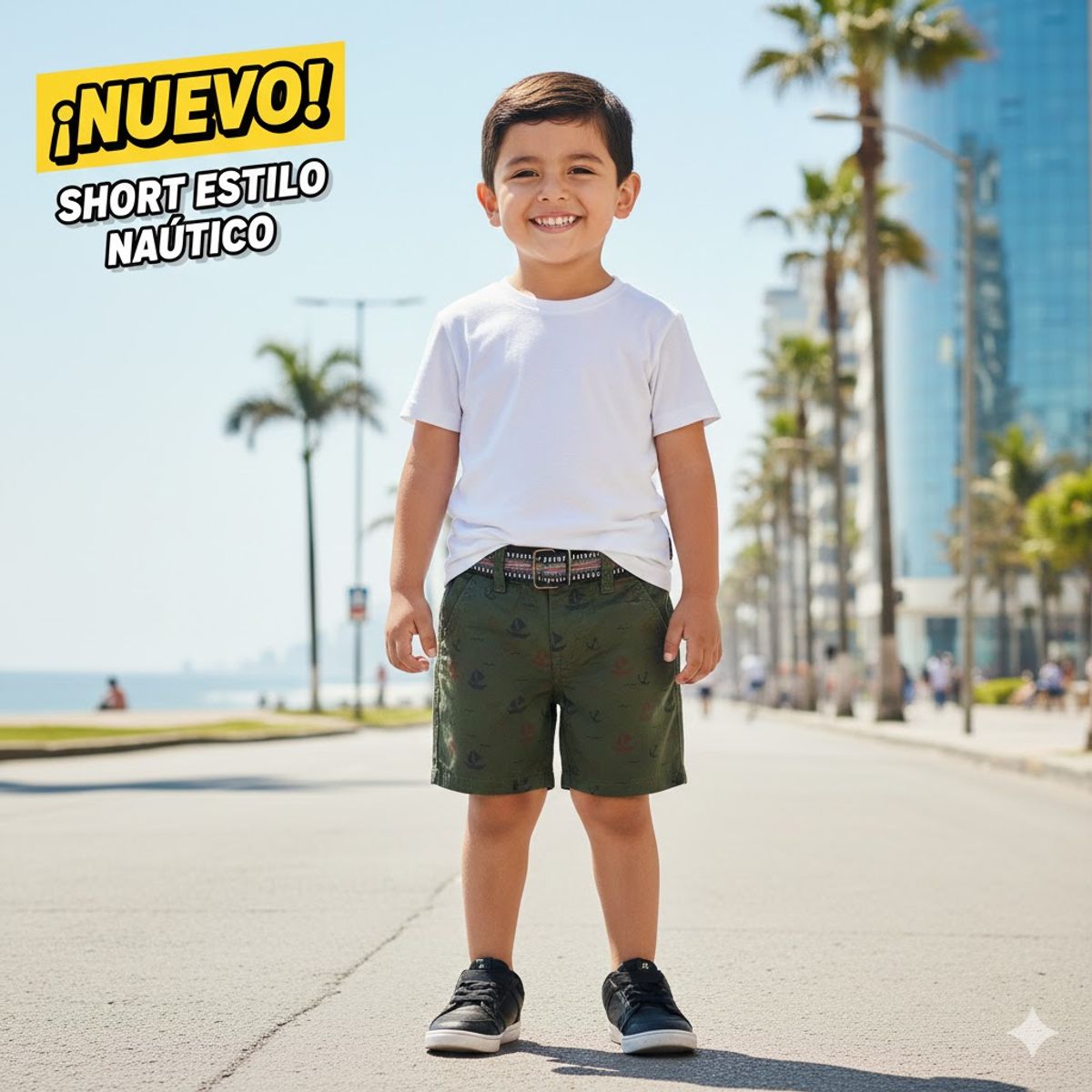 YONISTERS CLOTHING - Short de Niño Drill Tafeta Estampado Verde  Comodidad y Estilo Casual Premium