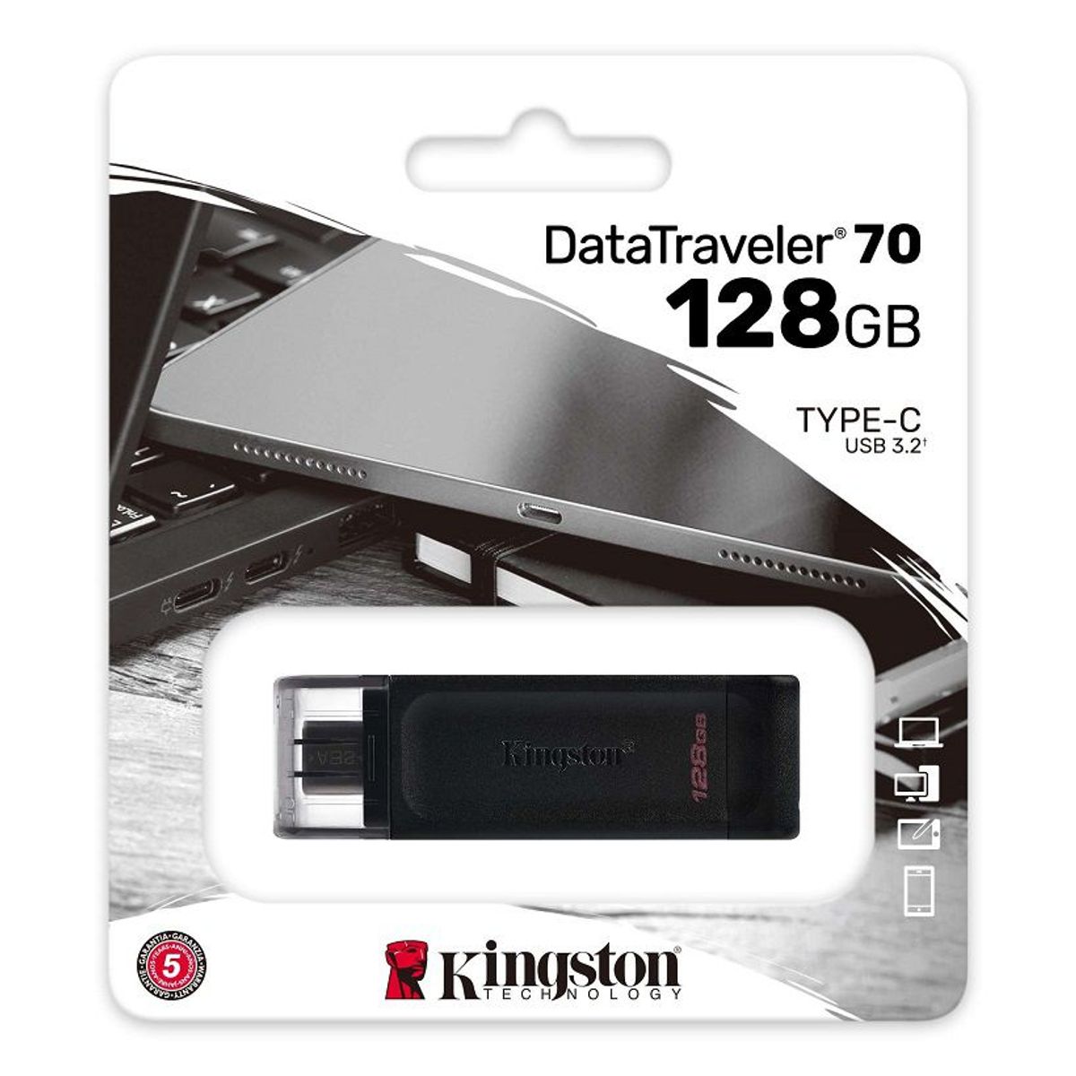 KINGSTON - Memoria Usb 128 Gb Kingston Usb tipo C Pen Drive dt70 Black