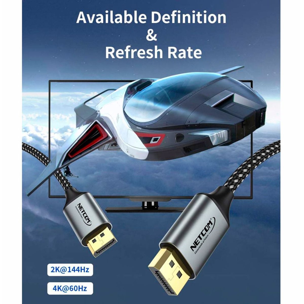 NETCOM - Cable Displayport a Displayport Netcom Pvc Macho 5 Metros 4k DP a DP