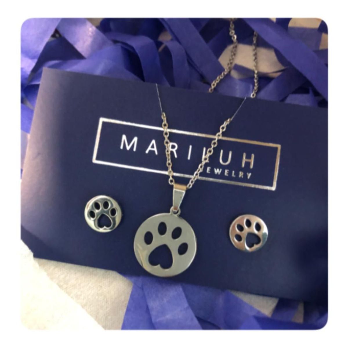 GENERICO - Pack Acero Collar con dije y Aretes - Patita Mascota Plateado