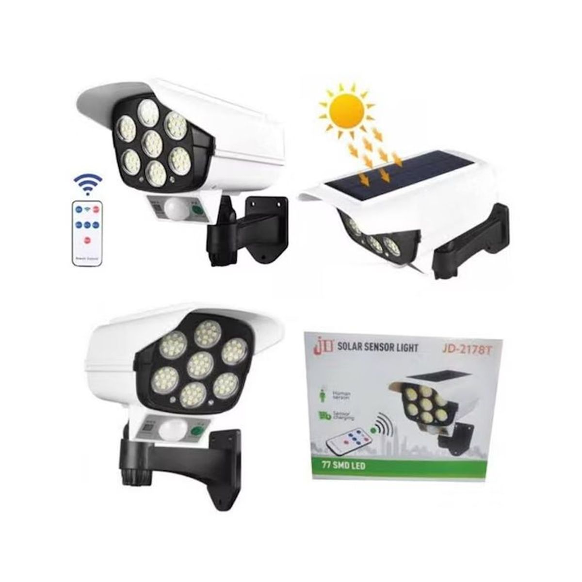 SEISA - Reflector Lampara Foco Luz Led con Panel Solar con Sensor de Movimiento