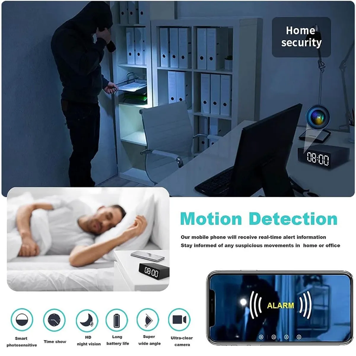 MN ELECTRONICS - Reloj Cámara Oculta 1080p Wifi V88 Tipo Despertador Tiempo Real