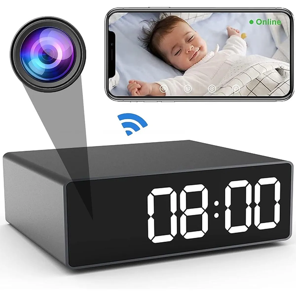 MN ELECTRONICS - Reloj Cámara Oculta 1080p Wifi V88 Tipo Despertador Tiempo Real