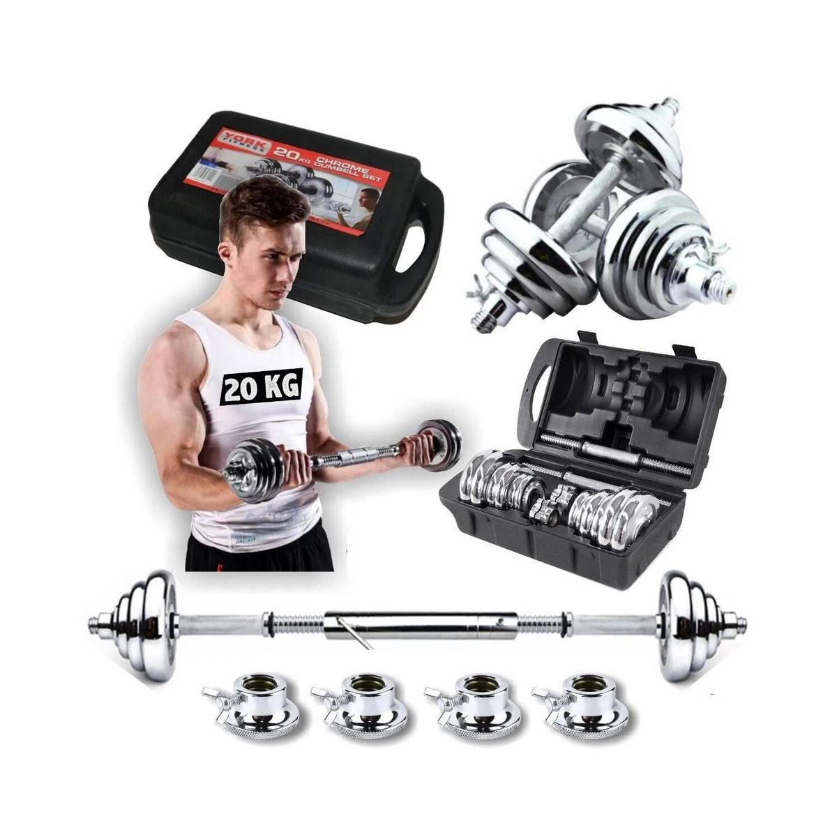 BODY FLEX - Set de pesas 20kg  mancuernas adaptador
