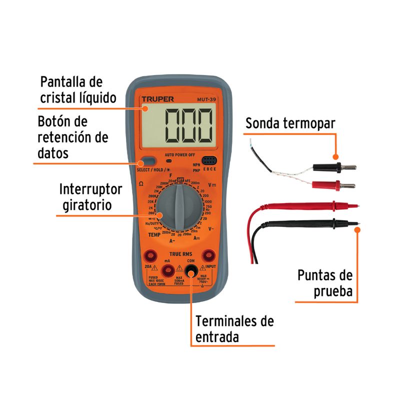 TRUPER - Multímetro Multitester Digital Profesional Truper Mut-39