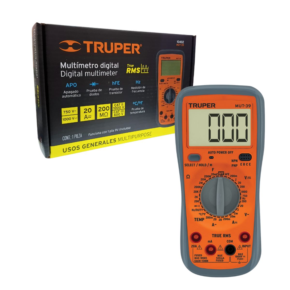 TRUPER - Multímetro Multitester Digital Profesional Truper Mut-39
