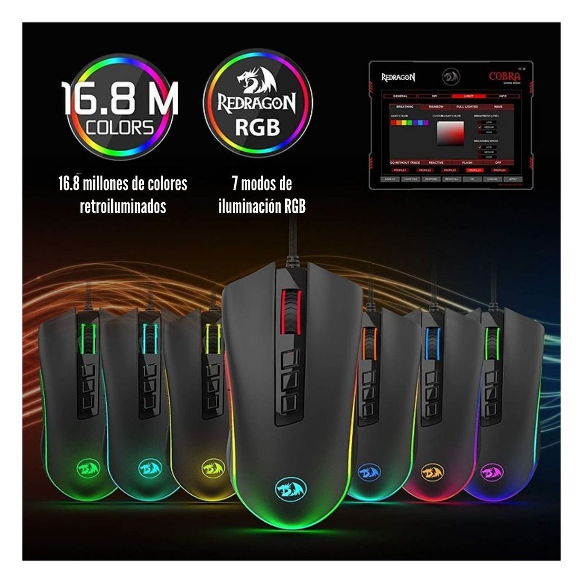 REDRAGON - Redragon - Mouse Cobra M711 RGB 8 Botones Programables Negro