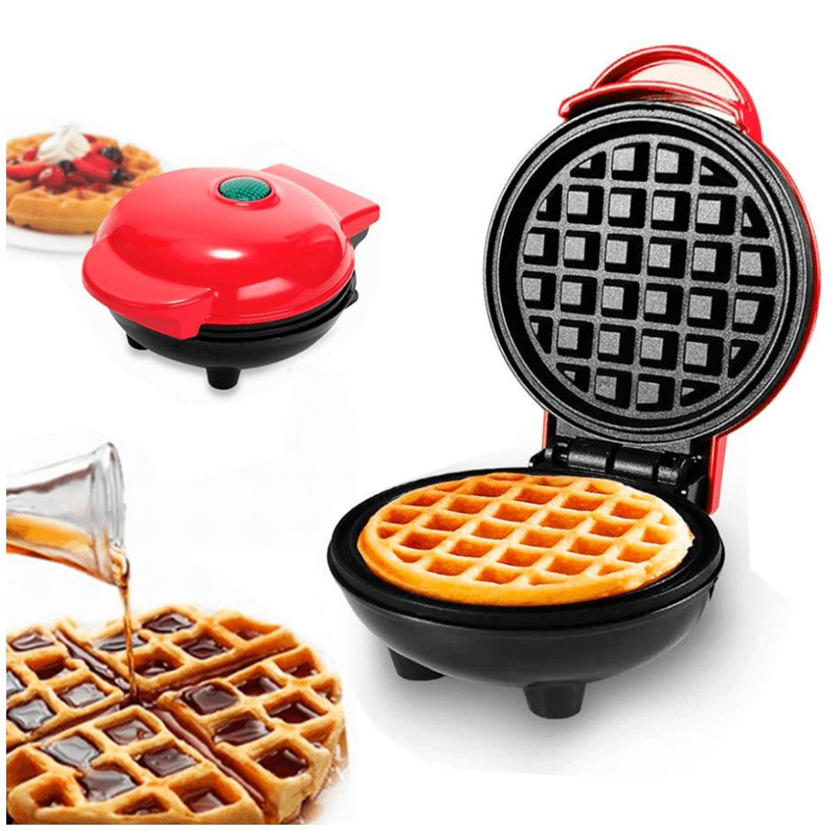 MINARI - Waflera Eléctrica Antiadherente para Panqueques Rojo 127E