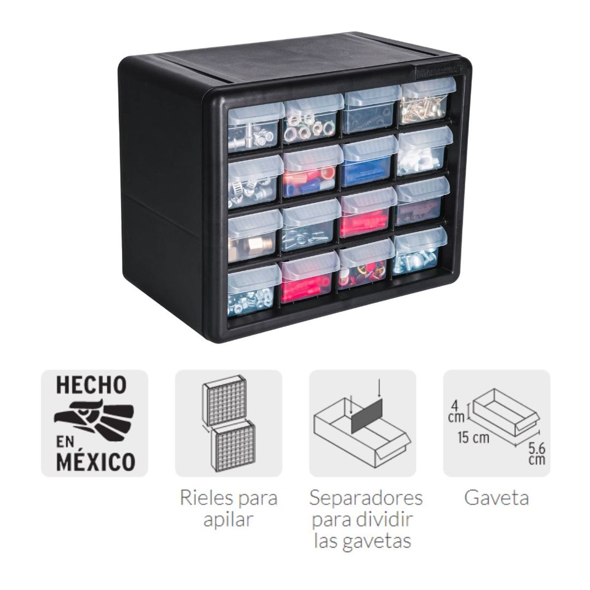 TRUPER - Organizador Plástico Resistente 16 Compartimientos Truper