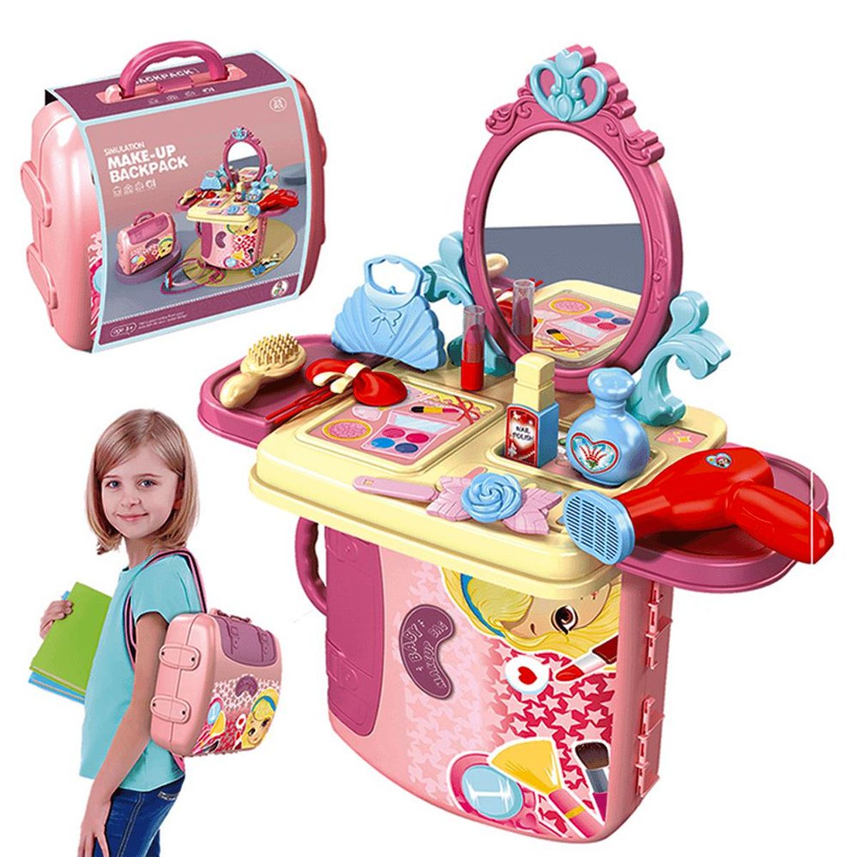MINARI - Set Tocador de Maquillaje Juguete para Niña Mochila 2en1 95J
