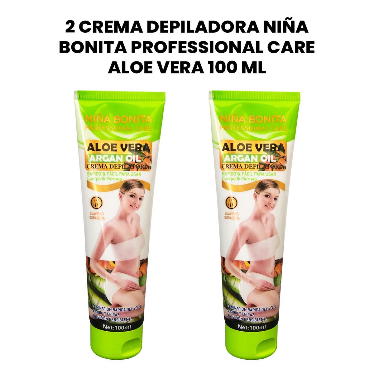 GENERICO - 2 Crema Depiladora niña Bonita Professional Care Aloe Vera - 100 Ml