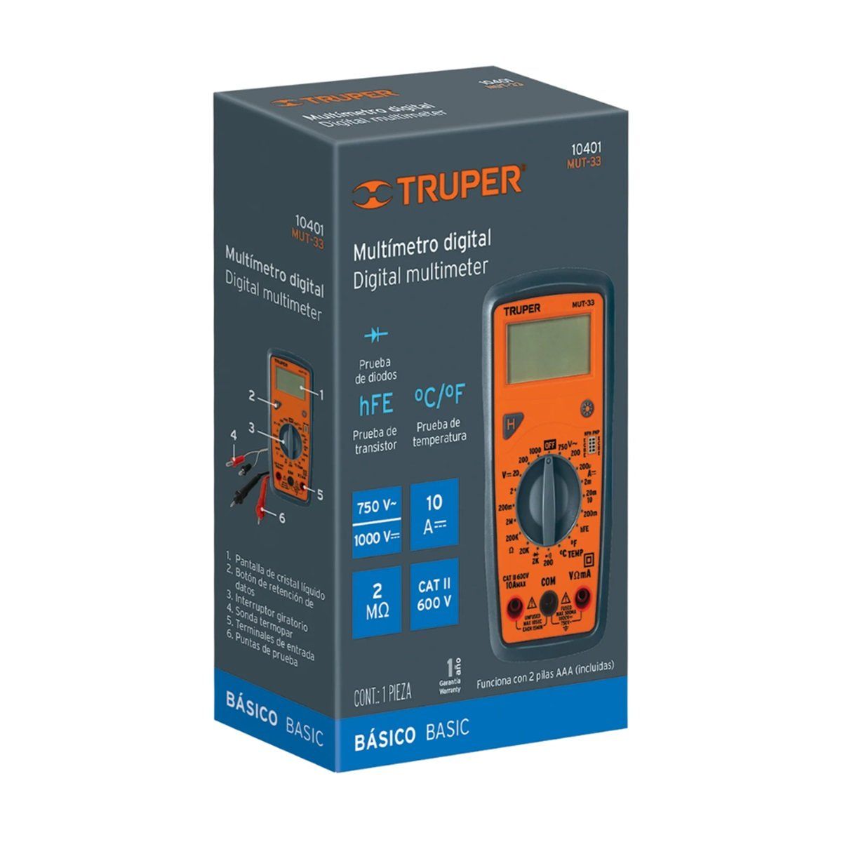 TRUPER - Multímetro Multitester Digital Truper Mut-33
