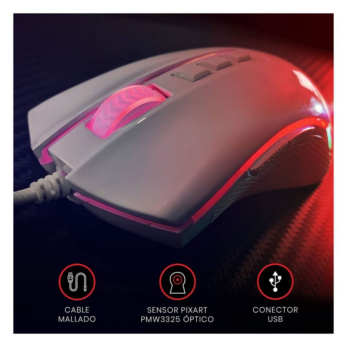 REDRAGON - Redragon - Mouse Cobra M711 RGB 8 Botones Programables Blanco