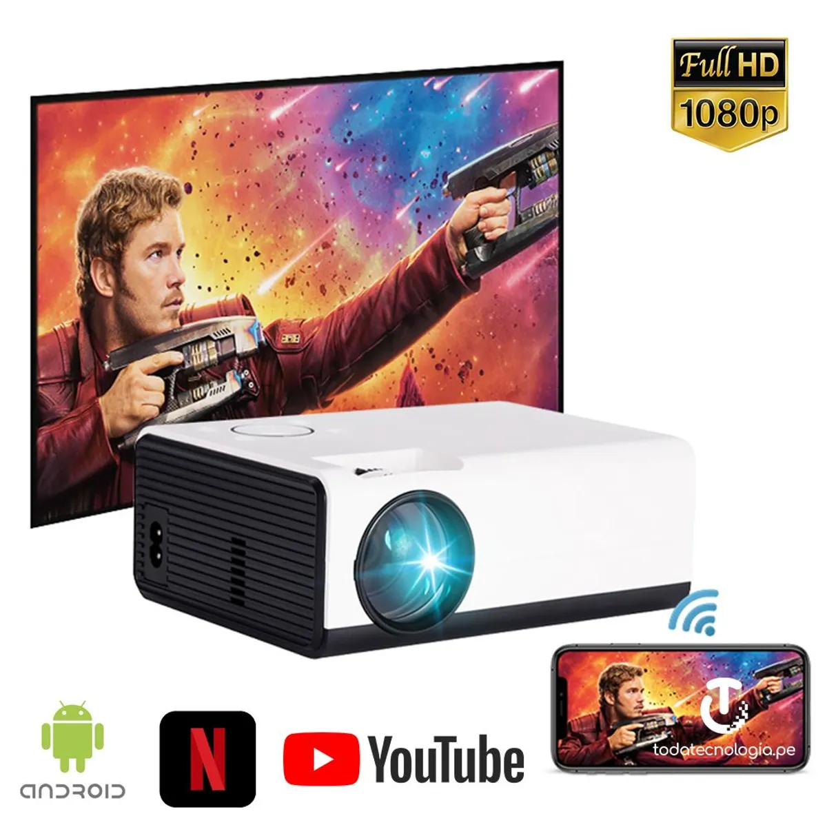 SEISA - Proyector Portatil  Multimedia Smart Android 9.0 Wifi
