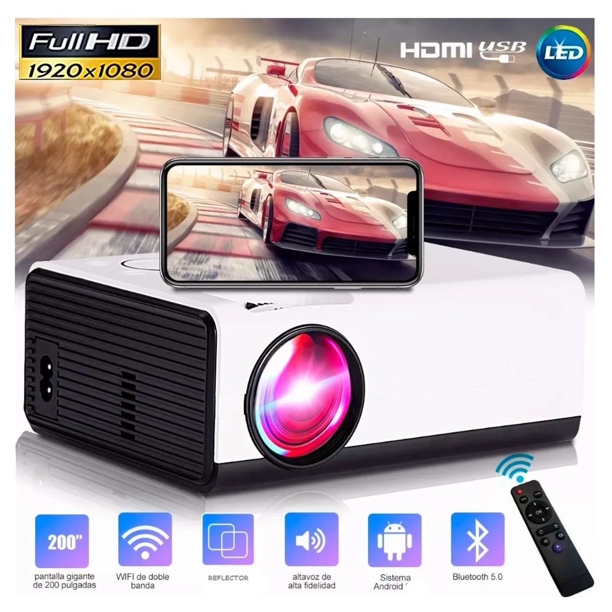 SEISA - Proyector Portatil  Multimedia Smart Android 9.0 Wifi