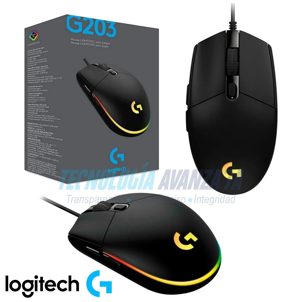 LOGITECH - Mouse Gamer Logitech G203 RGB Lightsync Optical 8000Dpi Black