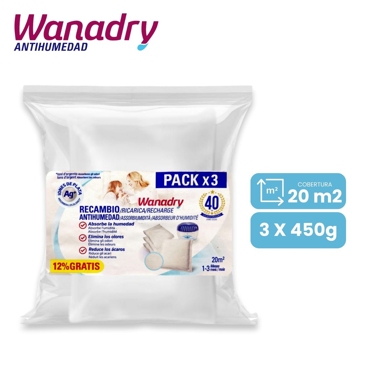 GENERICO - Repuesto deshumedecedor pack x 3 saquitos WANADRY