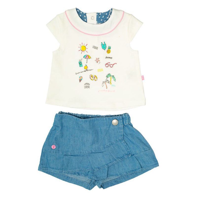 PILLIN - Conjunto short + polo bebé niña blanco