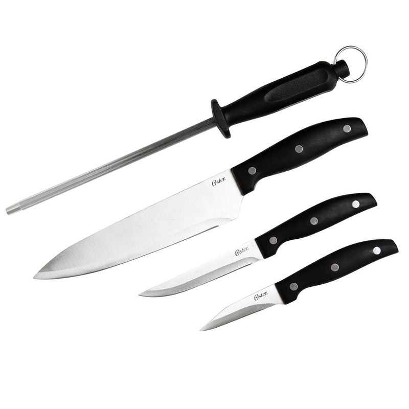 OSTER - Set de Cuchillos con Afilador 4 Piezas Acero Inoxidable
